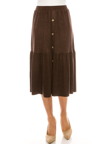 Button Front Skirt (Brown)