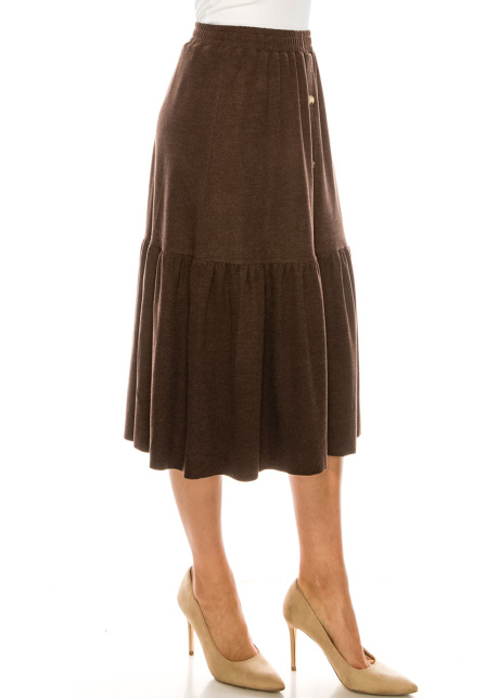 Button Front Skirt (Brown)