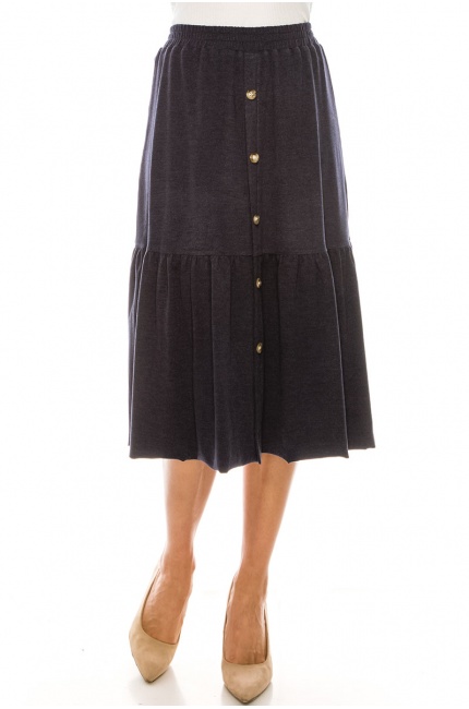 Button Front Skirt (Navy)