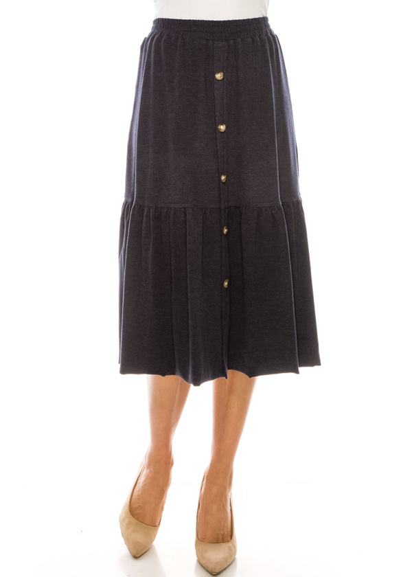 Button Front Skirt (Navy)