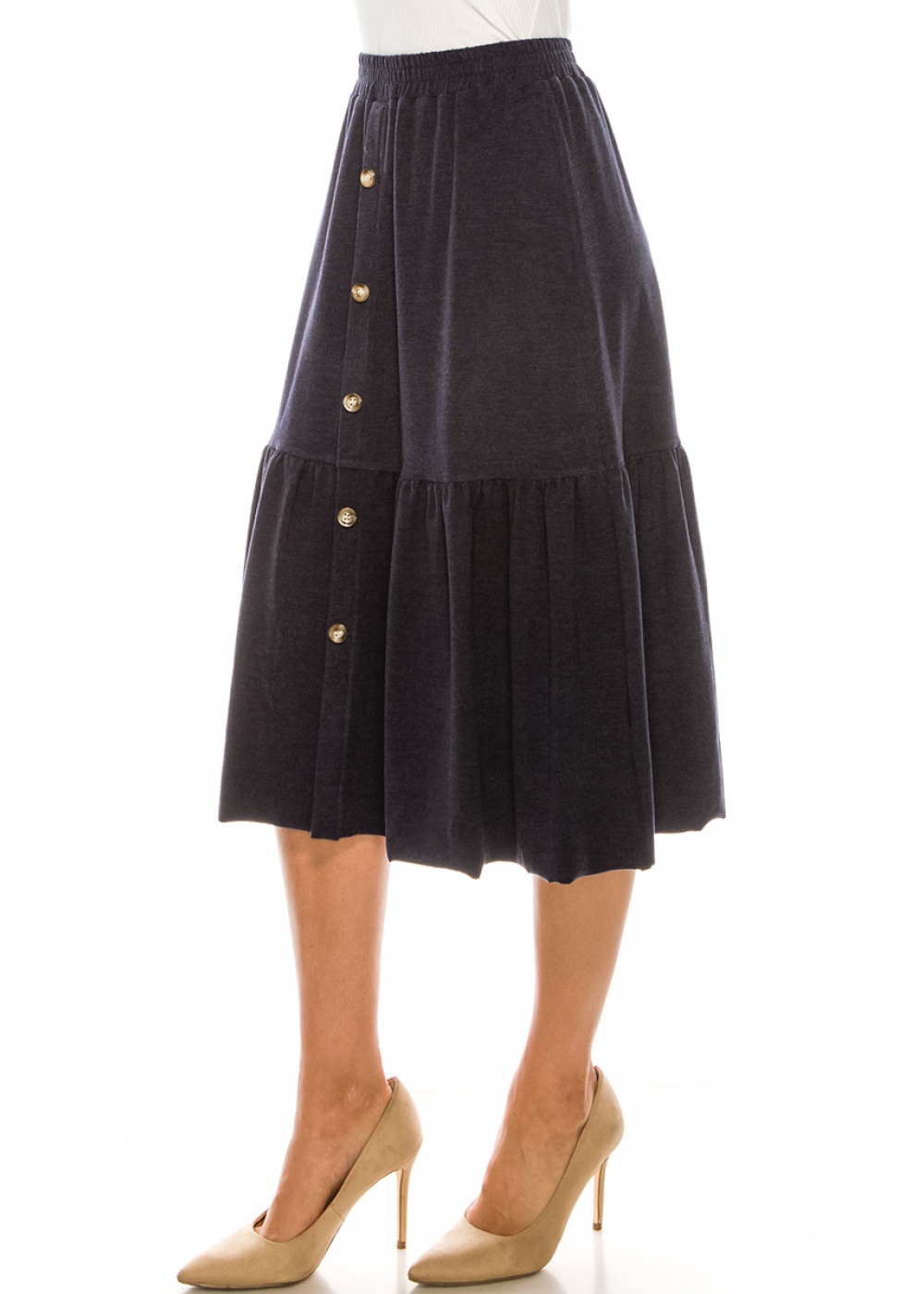 Button Front Skirt (Navy)