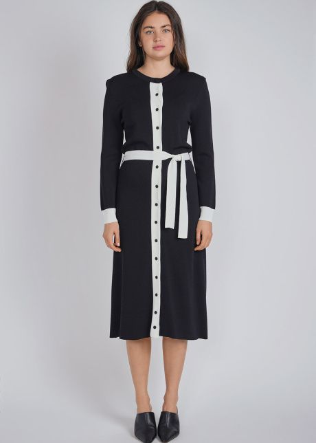 Elegant Black Knit Dress with White Accents