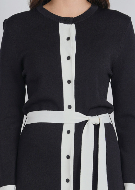 Elegant Black Knit Dress with White Accents