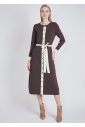 Chic Knit Dress in Brown with Contrasting White Details