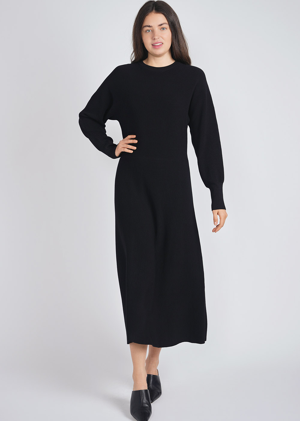 Sleek Black Dress in Ribbed Knit Design | Modest Women Clothing - YAL ...