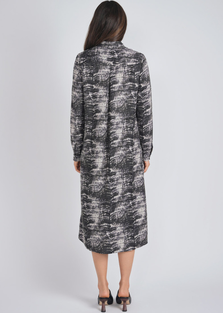 Shirt-Collared Grey Dress with Elegant Print