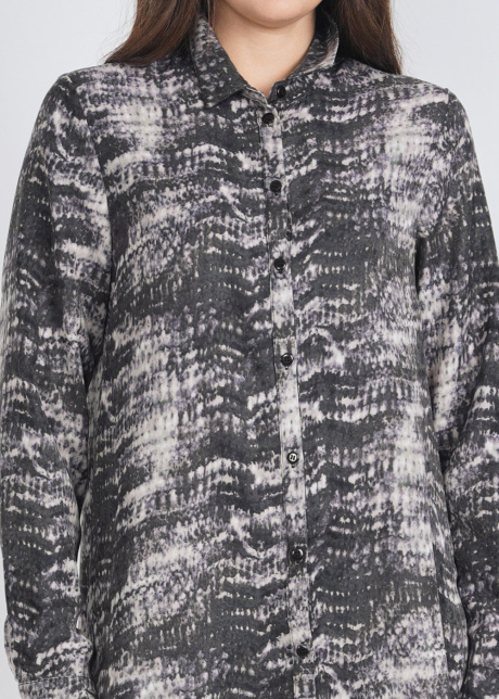 Shirt-Collared Grey Dress with Elegant Print
