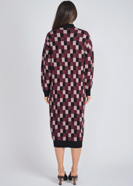 Burgundy Knit Dream: Dress with Classic Check Pattern