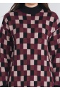 Burgundy Knit Dream: Dress with Classic Check Pattern