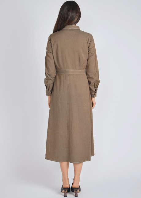 Everyday Camel Dress with Collar & Pocket Accents