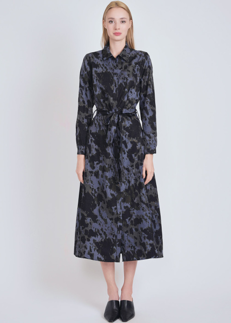Blue Muse: Printed Midi Dress with Classic Features