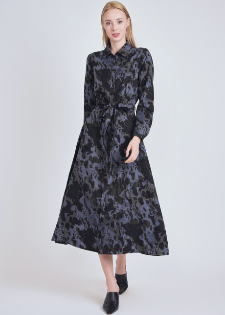 Blue Muse: Printed Midi Dress with Classic Features