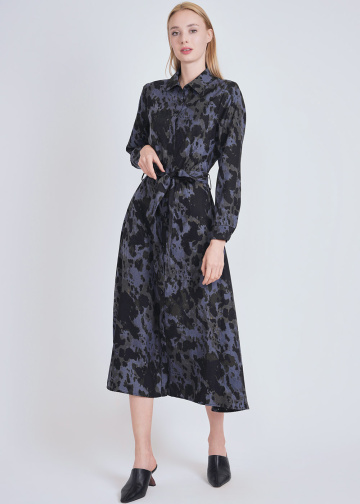 Blue Muse: Printed Midi Dress with Classic Features