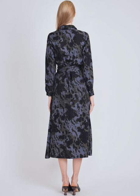 Blue Muse: Printed Midi Dress with Classic Features