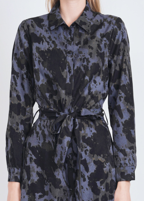Blue Muse: Printed Midi Dress with Classic Features