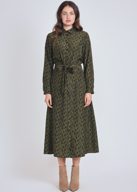 Abstract Print Midi Dress With Long Sleeves