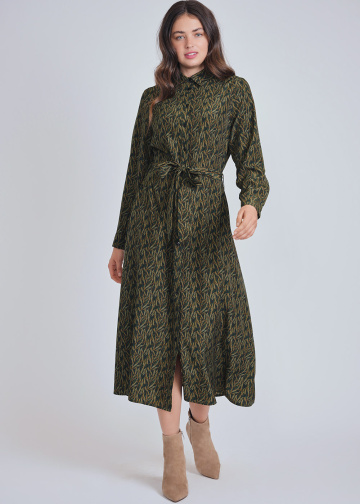 Abstract Print Midi Dress With Long Sleeves