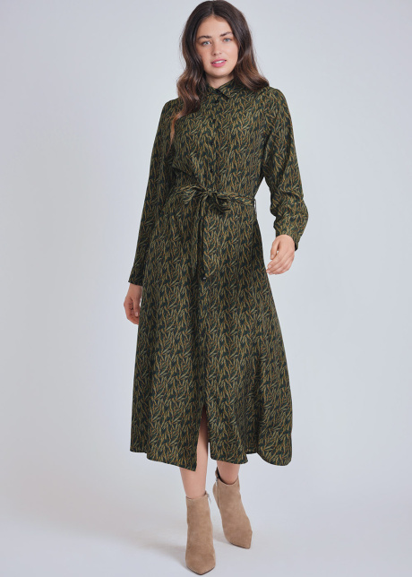 Abstract Print Midi Dress With Long Sleeves