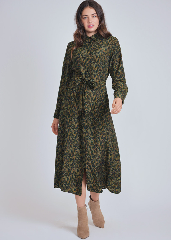 Abstract Print Midi Dress With Long Sleeves