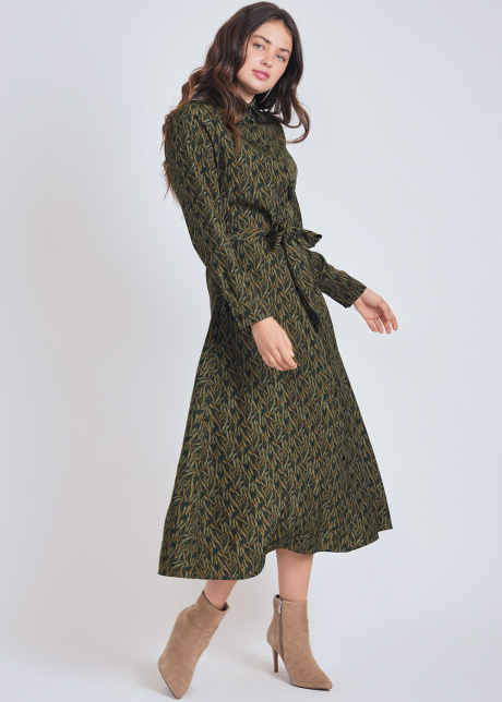 Abstract Print Midi Dress With Long Sleeves