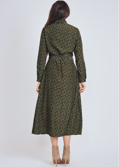 Abstract Print Midi Dress With Long Sleeves
