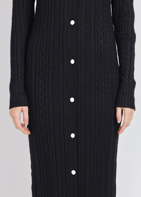 Black Dress Delight: Cable Knit Texture & Buttons