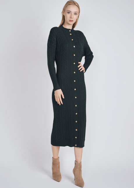 Warmth & Style: Green Cable Knit Dress with Buttons