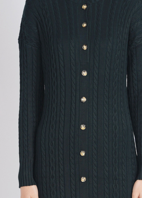Warmth & Style: Green Cable Knit Dress with Buttons