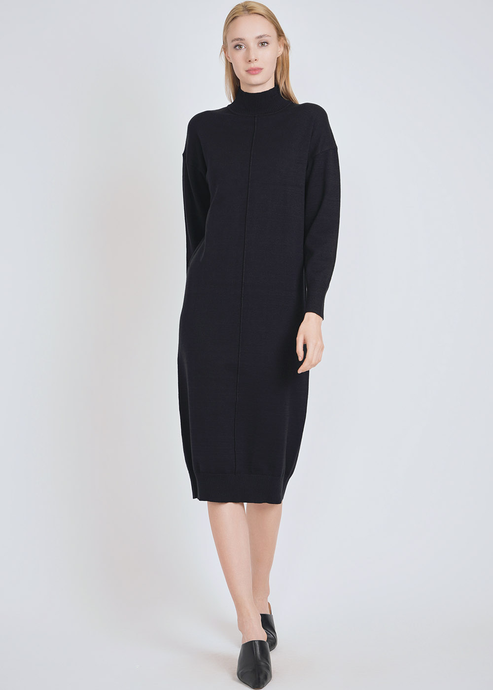 Black Beauty: Dress with Ribbed Features & Elevated Neck