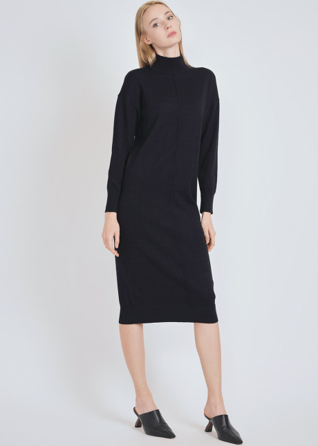 Black Beauty: Dress with Ribbed Features & Elevated Neck