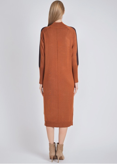 Sophisticated Rust Dress: High Neck & Striped Arms