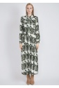 Elegant Green Abstract Dress with Collar & Pocket Detail