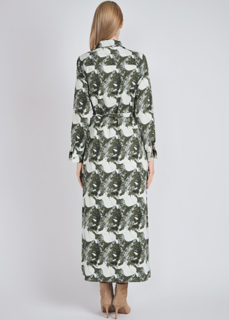 Elegant Green Abstract Dress with Collar & Pocket Detail