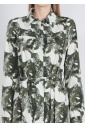 Elegant Green Abstract Dress with Collar & Pocket Detail