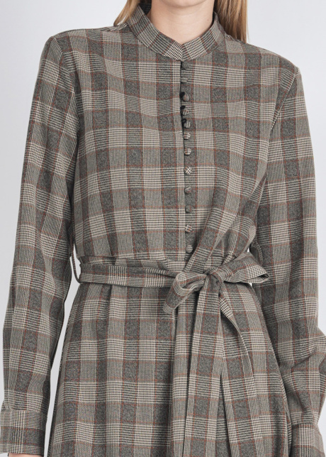 Checkered Charm: Brown Dress with Belt