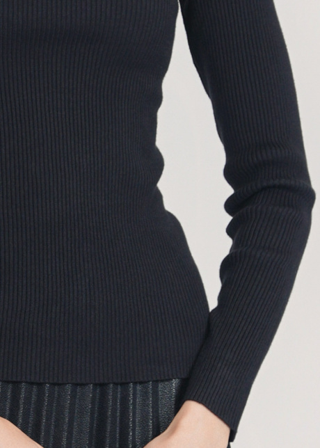 Refined Ribbed Aura: Black High Neck Sweater