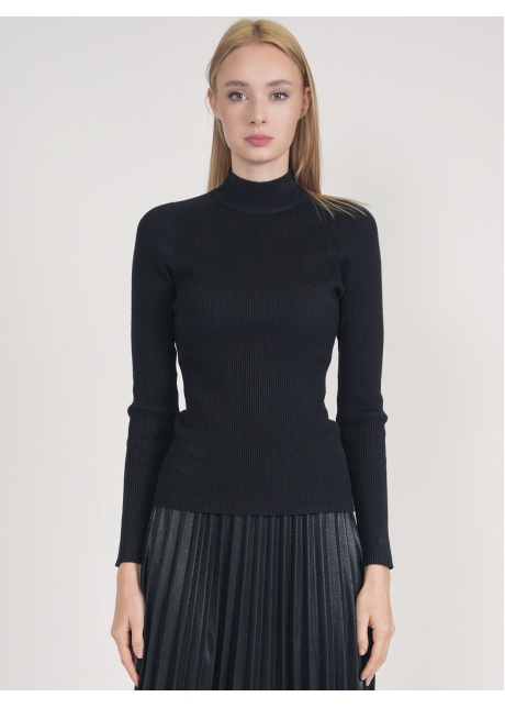 Refined Ribbed Aura: Black High Neck Sweater