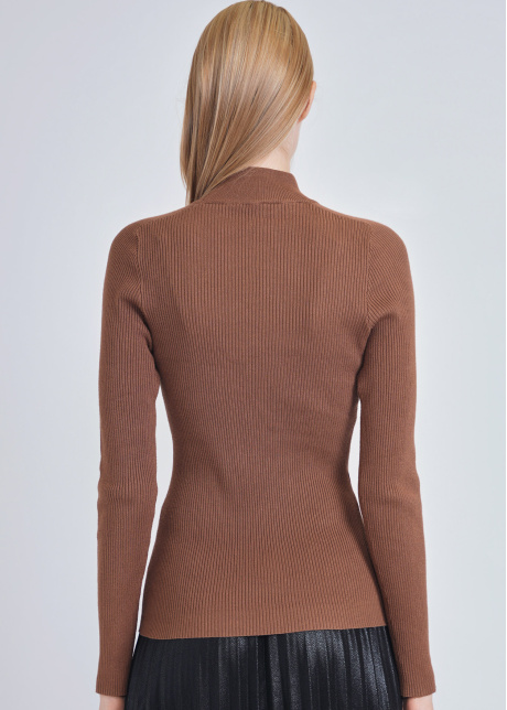 Camel Elegance: High Neck Ribbed Fitted Sweater