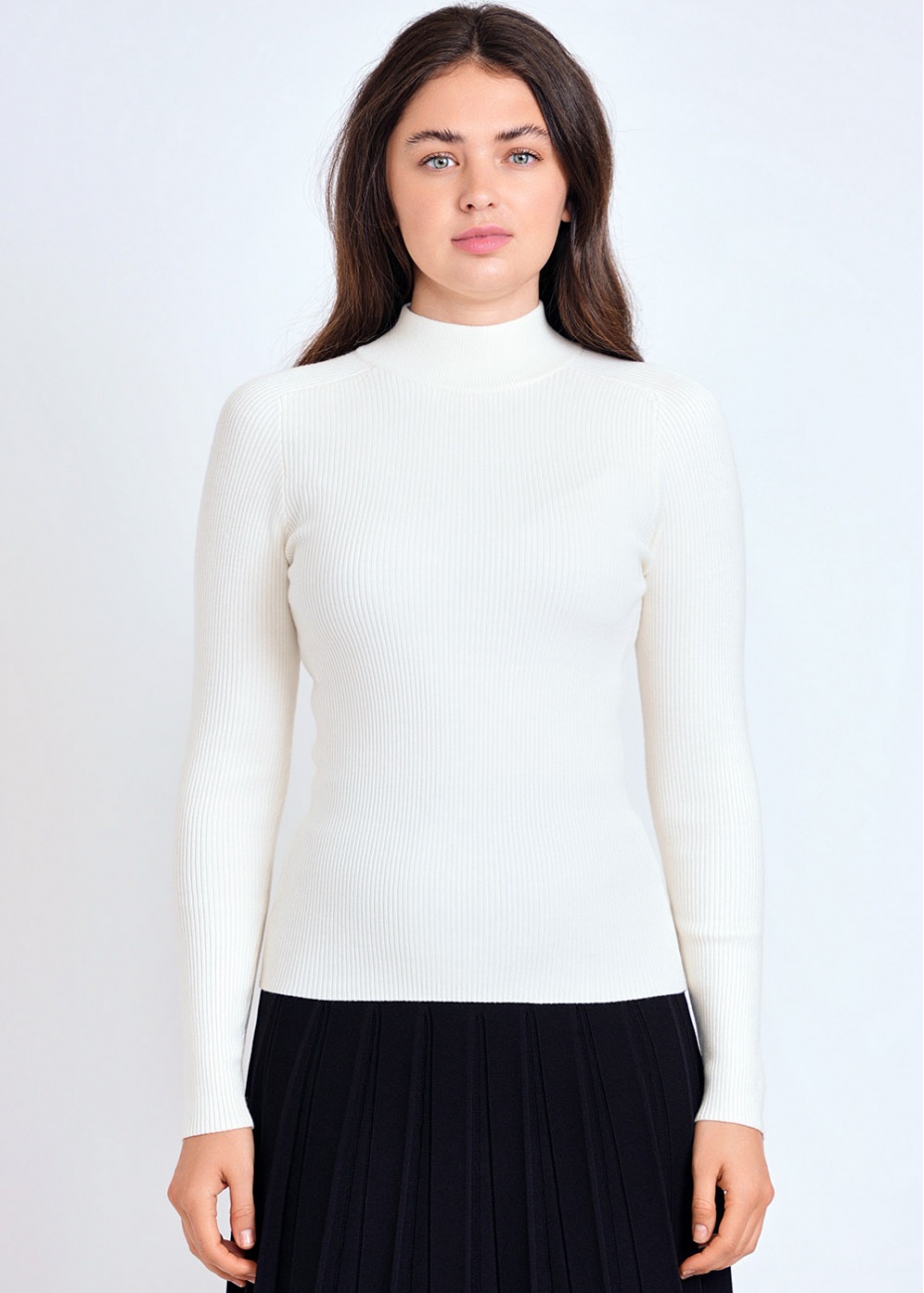 Off White High Neck Ribbed Fitted Sweater | Modest Women Clothing - YAL ...