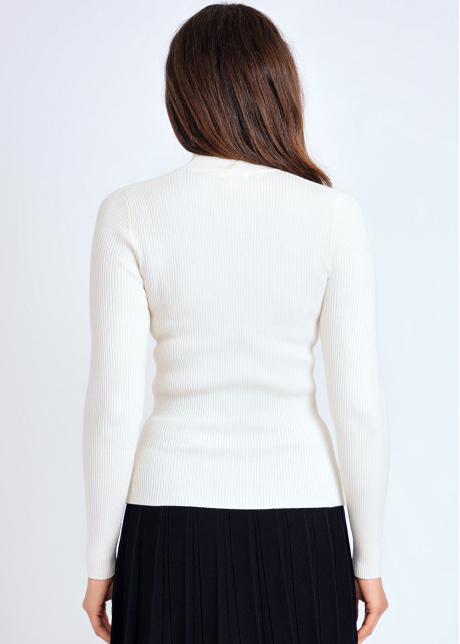Off White High Neck Ribbed Fitted Sweater