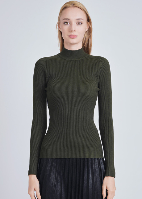 Classic Olive Close-Fit Ribbed High Neck Sweater