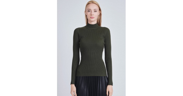 Classic Olive Close-Fit Ribbed High Neck Sweater