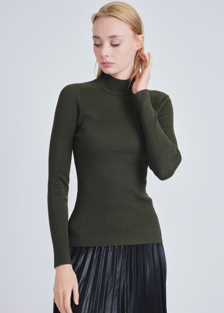 Classic Olive Close-Fit Ribbed High Neck Sweater
