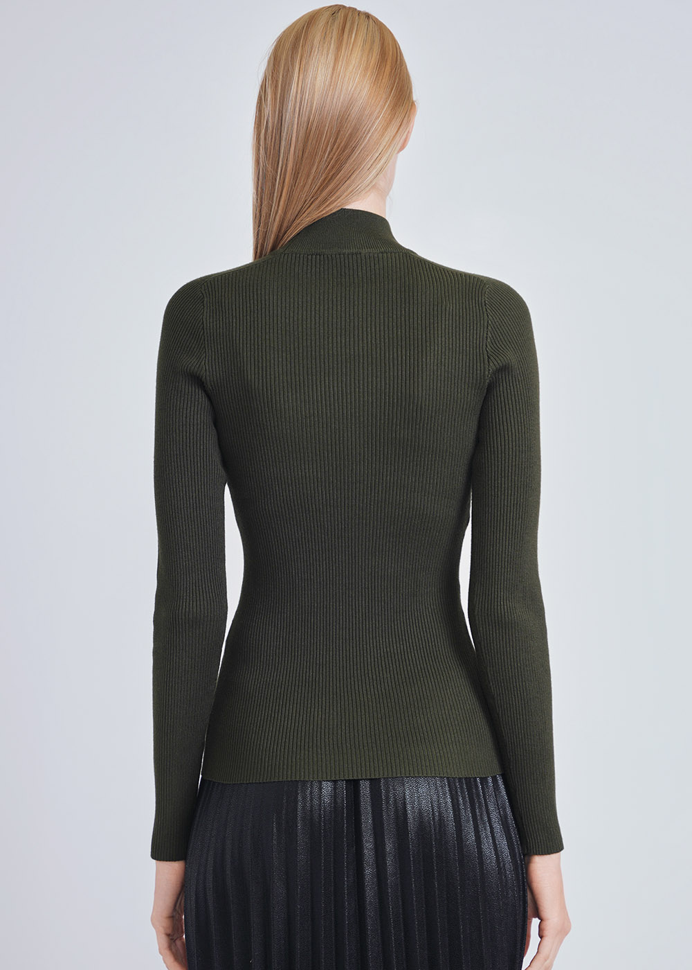 Classic Olive Close-Fit Ribbed High Neck Sweater