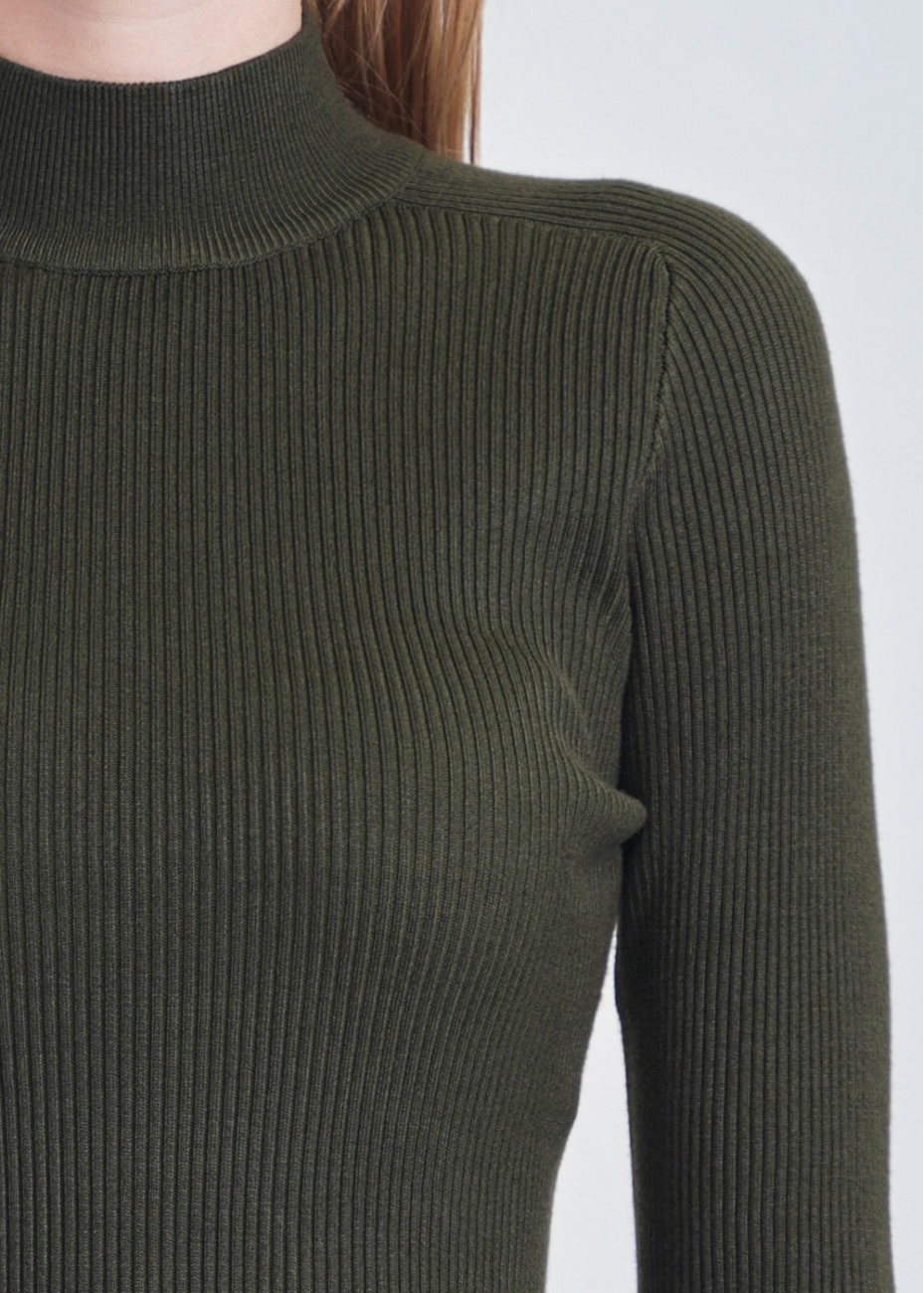 Classic Olive Close-Fit Ribbed High Neck Sweater