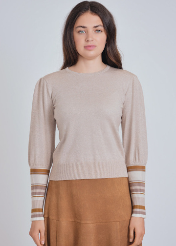 Striped Cuff Delight in Taupe Knit