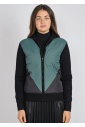 Modern Quilted Green Cardigan: Zip-Up with Raised Collar