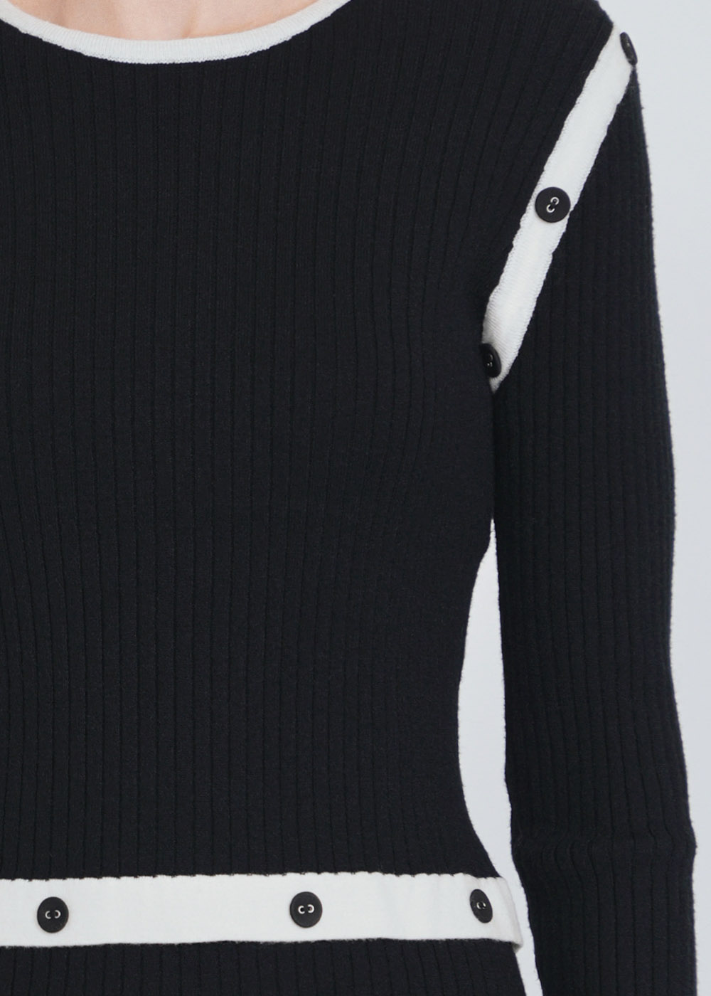 Classic Elegance: Black Ribbed Knit with White Buttoned Bands