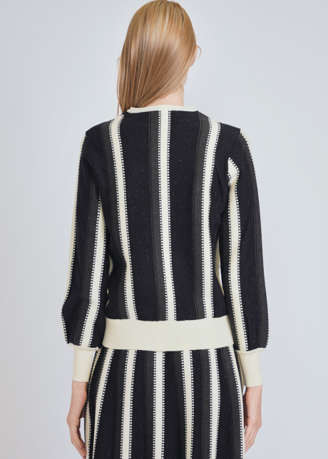 Contrasting White Accents Black Knit Top