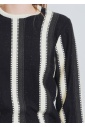 Contrasting White Accents Black Knit Top